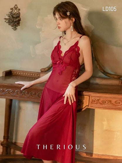 Rose Tulle Long Dress Lingerie LD105 [Ready Stock]
