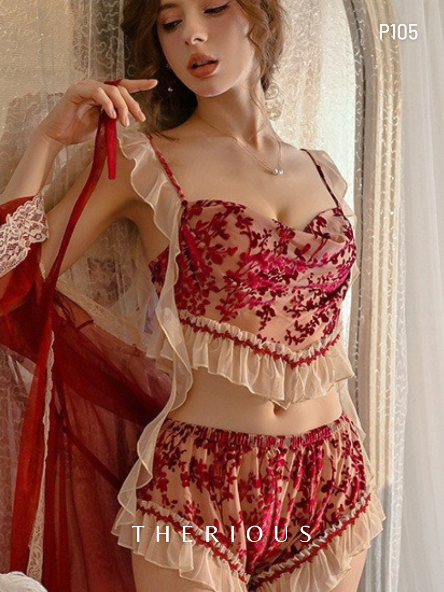 Rose Floral Pants Set Lingerie P105 [Preorder]